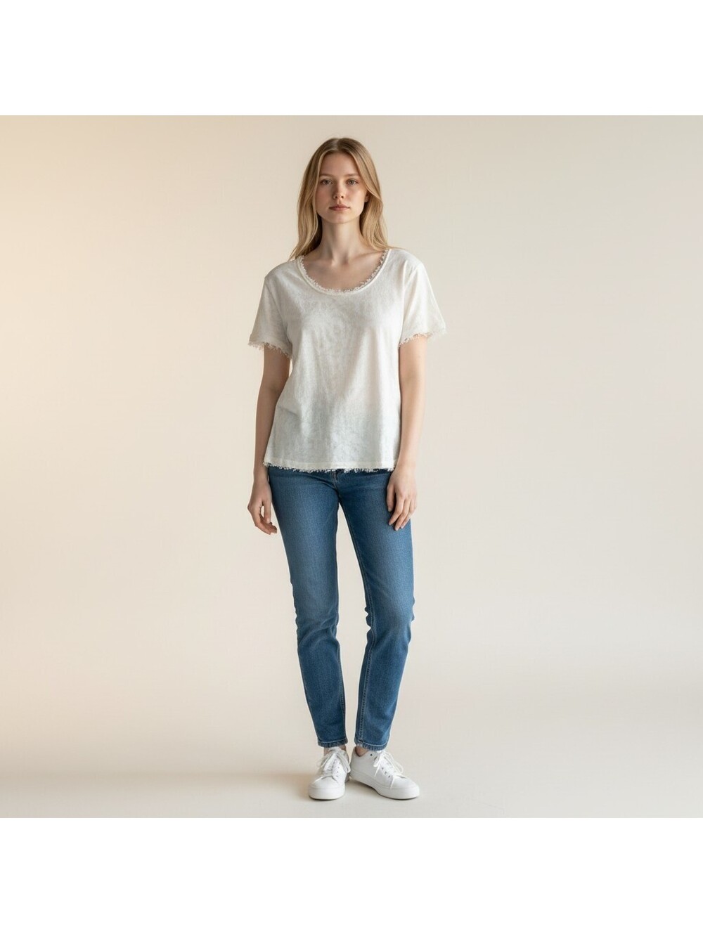 Chico's T-Shirt Women 2 White Beaded Short Sleeve Round Neck Cotton Casual
